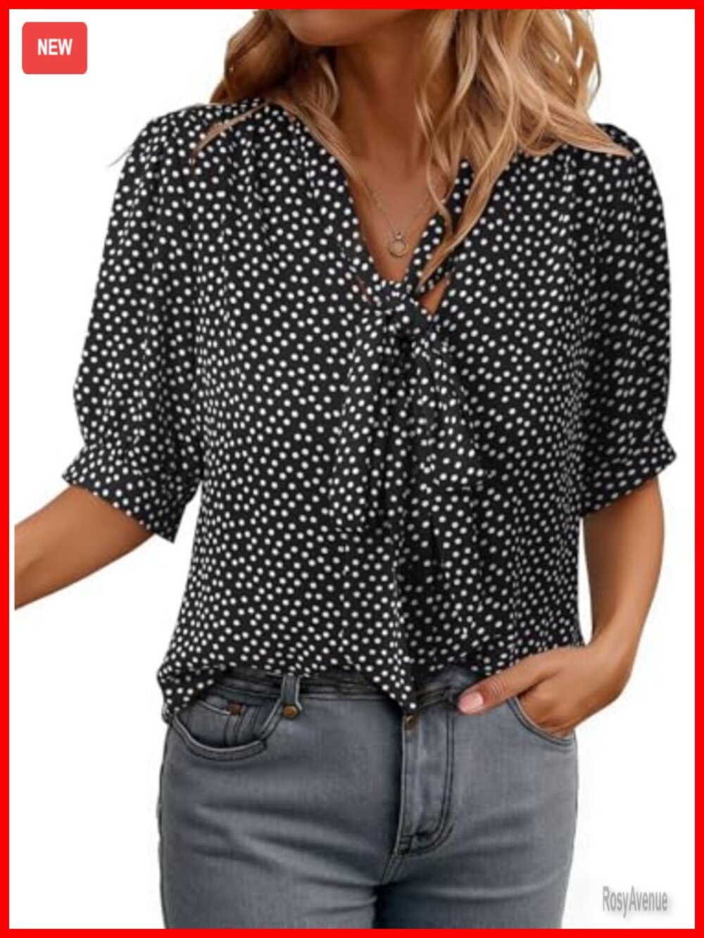 Dokotoo Women's Bow Tie Neck Short Sleeve Blouse Button V-Neck Work Top